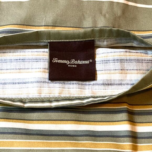 TOMMY BAHAMA Green Gray Cream Yellow Cotton Striped Standard Pillow Sham Pair - Picture 7 of 9